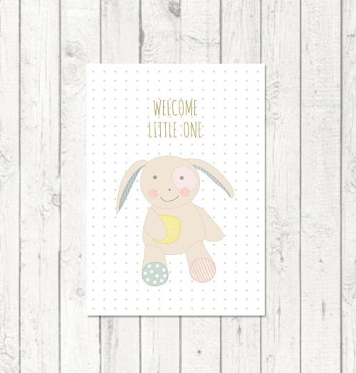 Postkarte zur Geburt "Welcome little one Hase"