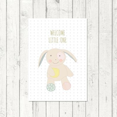 Carte postale pour la naissance "Bienvenue petit lapin"