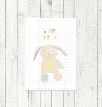 Carte postale pour la naissance "Bienvenue petit lapin" 1