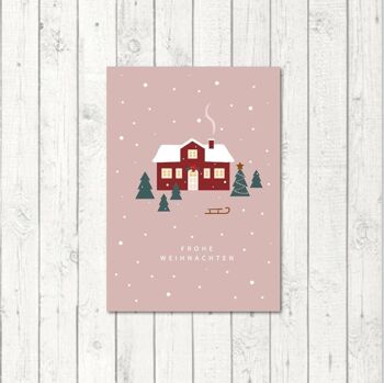 Carte postale de Noël "Maison suédoise rose" 1