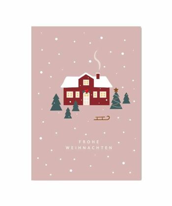 Carte de Noël "Suède Maison rose" 3