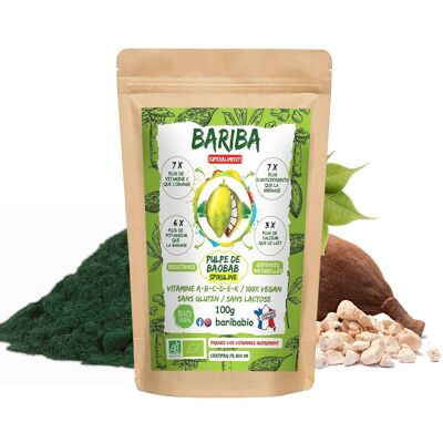 Superfruit BARIBA Baobab crudo biologico Premium e Spirulina verde biologica 100G