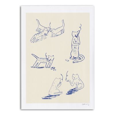 Rauchende Katzen Kunstdruck