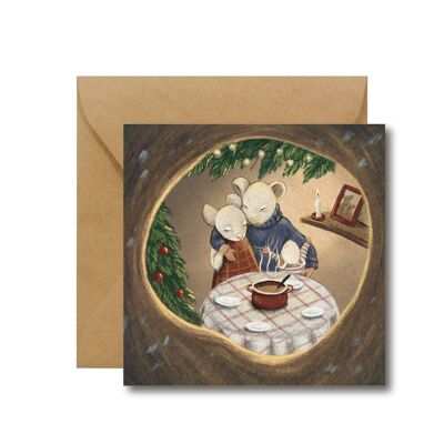 Maison de Noël avec des souris - carte de Noël