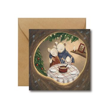 Maison de Noël avec des souris - carte de Noël 1