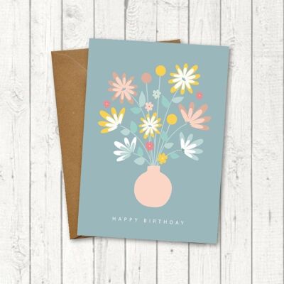 Birthday card "Bouquet of flowers teal"