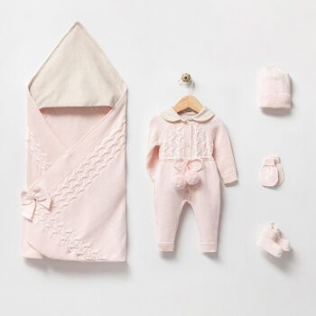 Ensemble babyshower en coton biologique avec pompons bicolores, 5 pièces 7