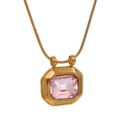 Diamond Necklace (Pink Stone) Stainless Steel
