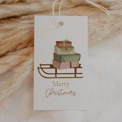 Étiquettes cadeaux Traîneau de Noël "Joyeux Noël" 6x étiquettes