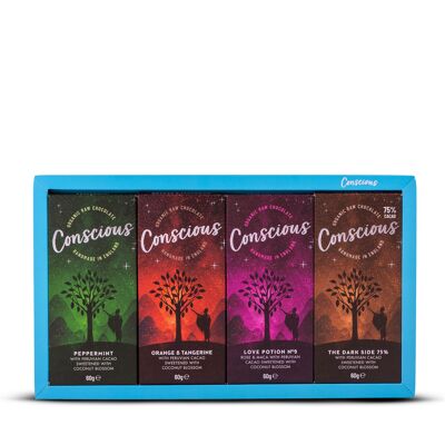 Schokoladen-Auswahlbox 240 g, Karton mit 10 Stück (4 x 60 g Riegel), vegan, biologisch