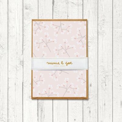 Tarjeta plegable "Flores rosadas" en blanco