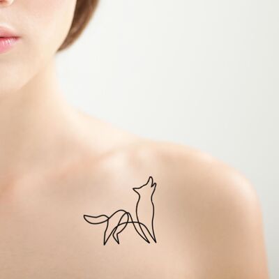 Tatuaje temporal de lobo minimalista (conjunto de 2)