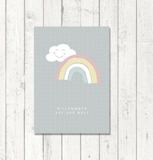 Postkarte zur Geburt "Regenbogen Baby"