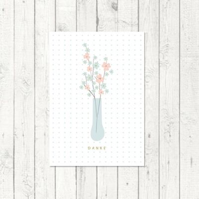 Carte postale "Merci vase à fleurs"