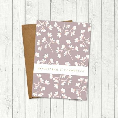 Greetings card with envelope "flowers taupe"