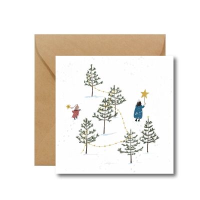 Bambini nella foresta - cartolina di Natale