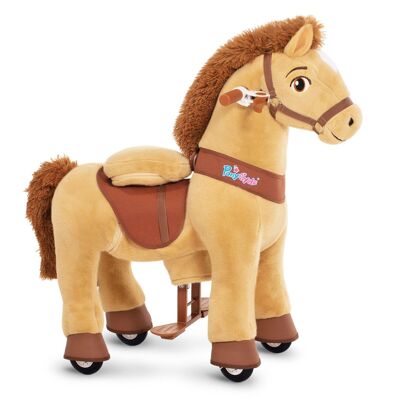 PonyCycle Officiel Authentique Cheval Enfants Ride sur Jouets Enfants Scooters (avec Frein) PonyCycle Ride sur Peluche Marron Clair Jouet Animal en Peluche Modèle E -meilleur cadeau/cadeau