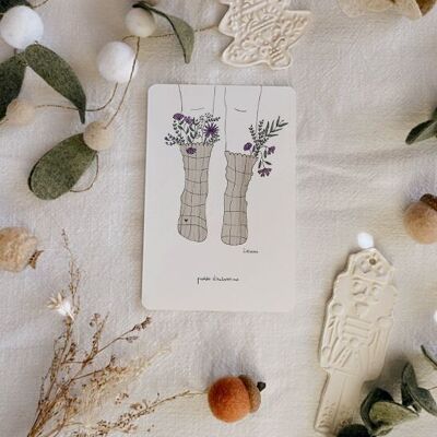 illustrated card to wish a Merry Christmas – Socks