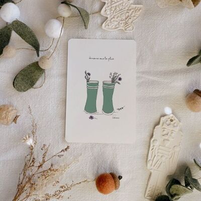 illustrated card to wish a Merry Christmas – rain boots