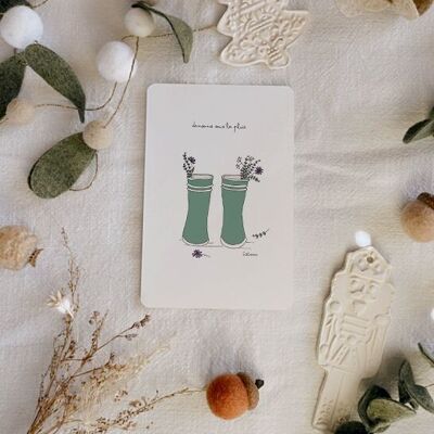 carte illustrée pour souhaiter un joyeux Noël – bottes de pluie