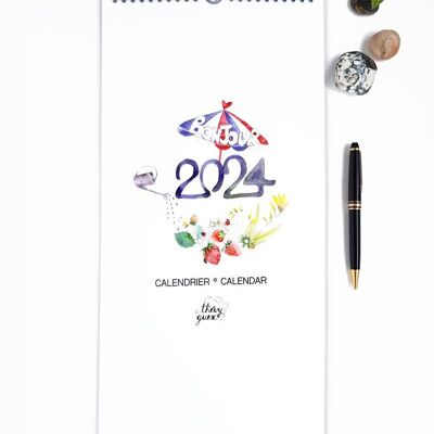 CALENDRIER MURAL 2024 ILLUSTRATION BOTANIQUE AQUARELLE POETIQUE