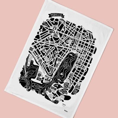 Marseille City Map Tea Towel