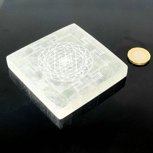 Etched Selenite Crystal Plate - Etched Square