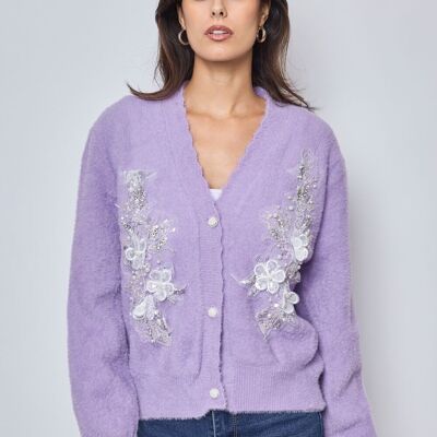 V-neck cardigan with fancy pearls-FM-549