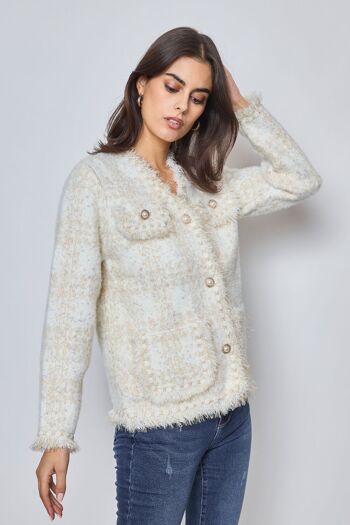 Cardigan blanc avec finitions dorées-FM-545 2