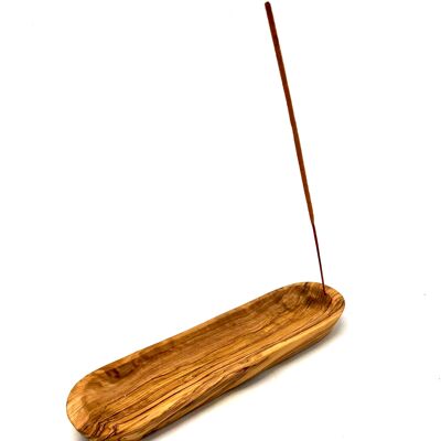 Porte-encens ovale lisse 25 cm en bois d'olivier