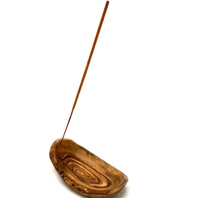 Incense stick holder oval rustic 16 cm made of olive wood