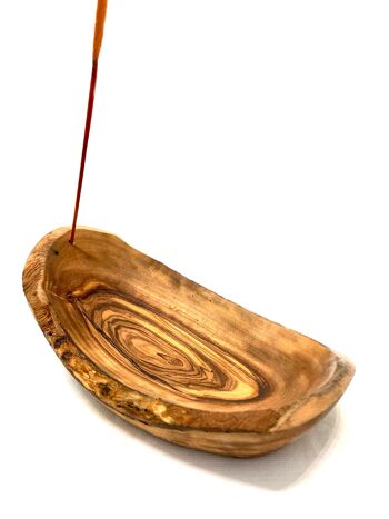 Porte-encens ovale rustique 16 cm en bois d'olivier 3