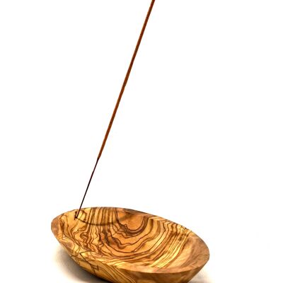 Porta incenso ovale liscio 16 cm realizzato in legno d'ulivo