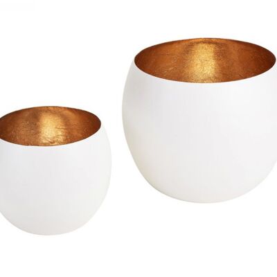 Madras, Windlicht M, 2er Set, weiß/nudegold