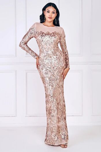 ROBE MAXI EN MAILLE À SEQUINS FLORAUX GODDIVA DR4041 1