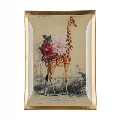 Love Plates, Glasteller M, Giraffe, Goldrand, weiss/rosa