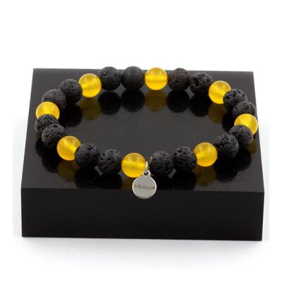 Bracelet Perles Agate jaune + Lave 8 mm. Fabriqué en France