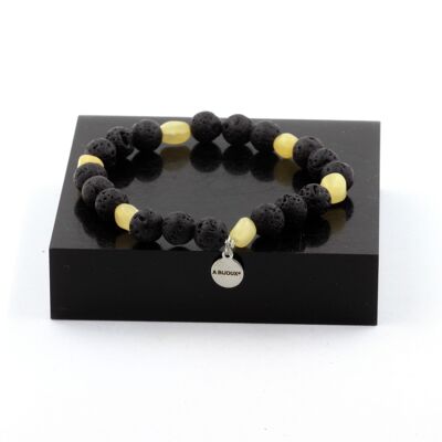 Yellow Calcite Bracelet from the United Kingdom + 8mm Lava Beads. Made in France