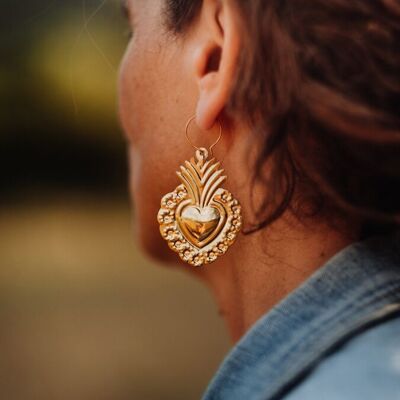 Brass earrings - sacred heart