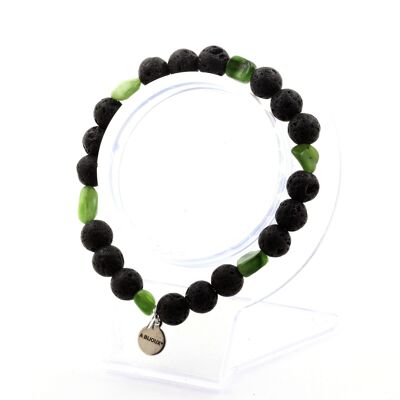 Pulsera de Jade Nefrita de Siberia (Rusia) + Cuentas de Lava de 8 mm. Fabricado en Francia