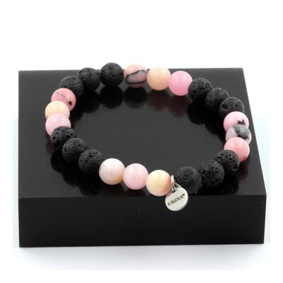 Bracciale con perle di opale rosa + lava 8 mm. Fatto in Francia