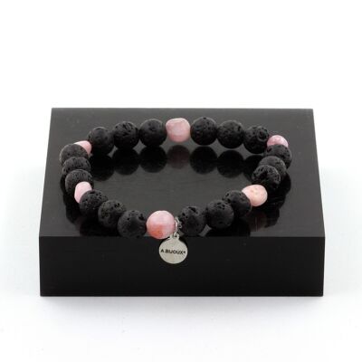 Kunzite Bracelet from Brazil + 8 mm Lava Beads. Made in France