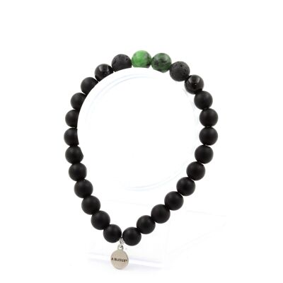 Australian Epidote Beads Bracelet + Black Agate + Lava + Matte Black Onyx 8 mm. Made in France