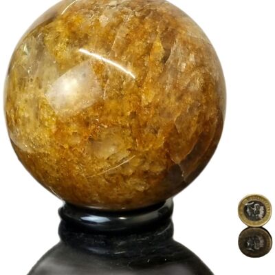 Gran esfera de cristal de cuarzo sanador dorado 6" - Gh sph