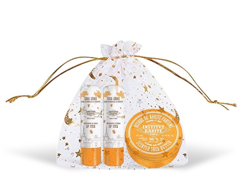 Scatola natalizia con pochon in organza dorata