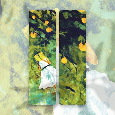 Double-sided bookmark The Reader under the orange trees