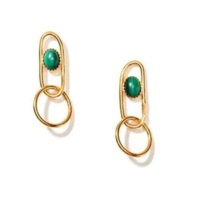 Boucles d'oreilles pendantes à sphères liées en malachite