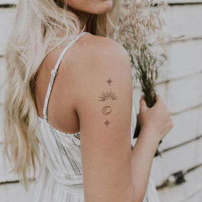 Mond, Sterne, Sonne und Lichtstrahlen temporäres Tattoo (2er-Set)