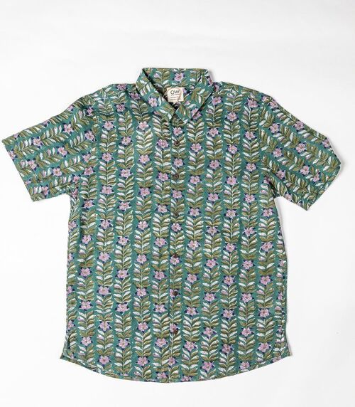 Bindweed Green Hand-Printed Shirt