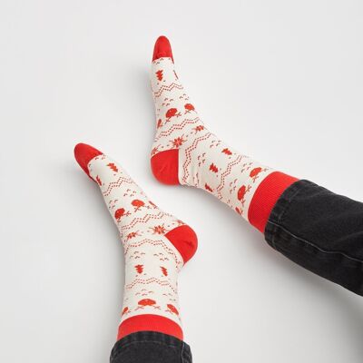 Chaussettes bio Cosy Christmas en blanc - Chaussettes à motifs Cosy XMas